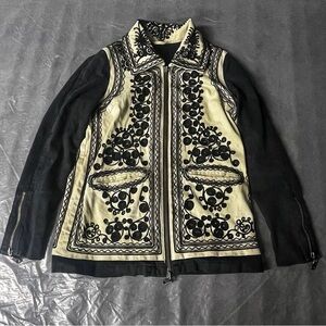 Free People Black and Cream Embroidered Blazer